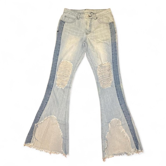 Somedays Lovin Denim - NWT Somedays Lovin Skyfall Distressed 70s Mid-Rise Denim Flare Jeans — SMALL